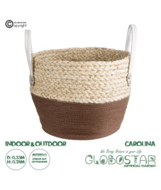 GloboStar® Artificial Garden CAROLINA 20580 Διακοσμητικό Πλεκτό Κασπώ Γλάστρα - Flower Pot Μπεζ με Καφέ και Λευκό Φ33 x Υ28cm